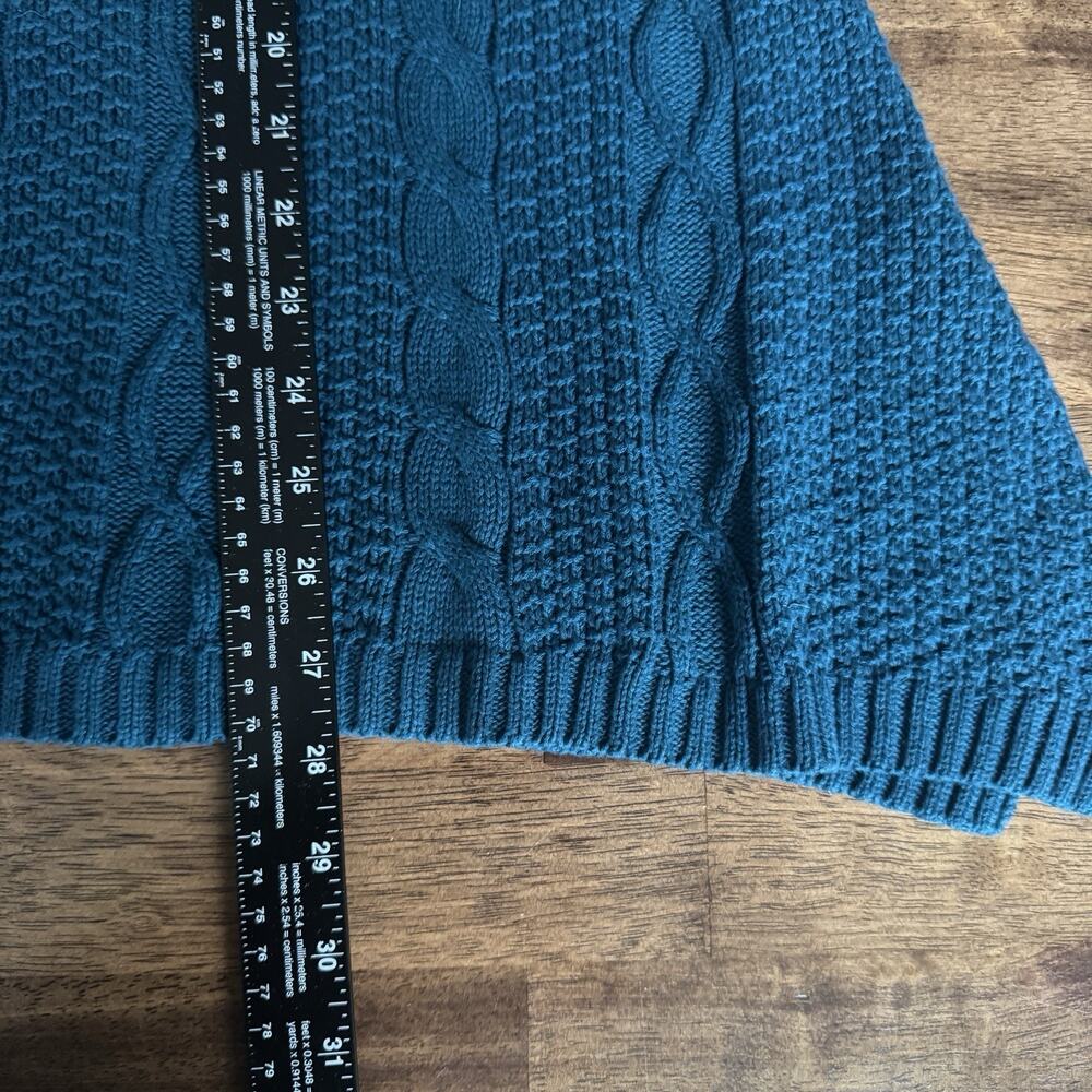 Jeanne Pierre Teal Blue Cable Knit Asymmetrical Hem Tunic Sweater Size Medium - Picture 10 of 11